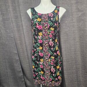 White House Black Market WHBM Floral Sheath Dress Black Pink Yellow Womens Small